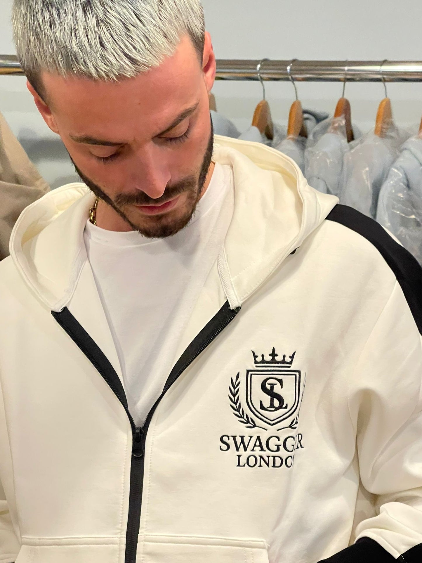 Swagger London Retro Off White Zip Hoodie