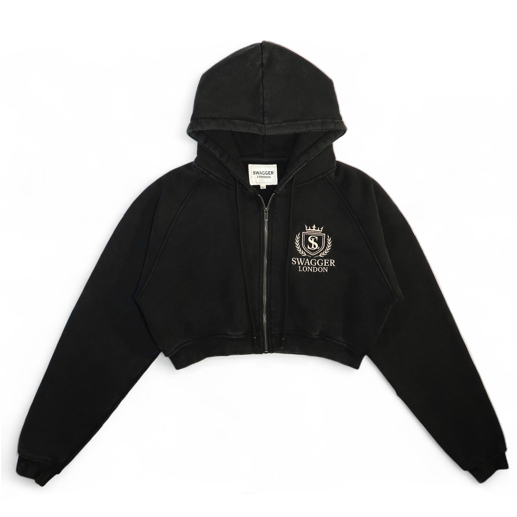 Swagger London Cropped Zip Hoodie – Washed Black