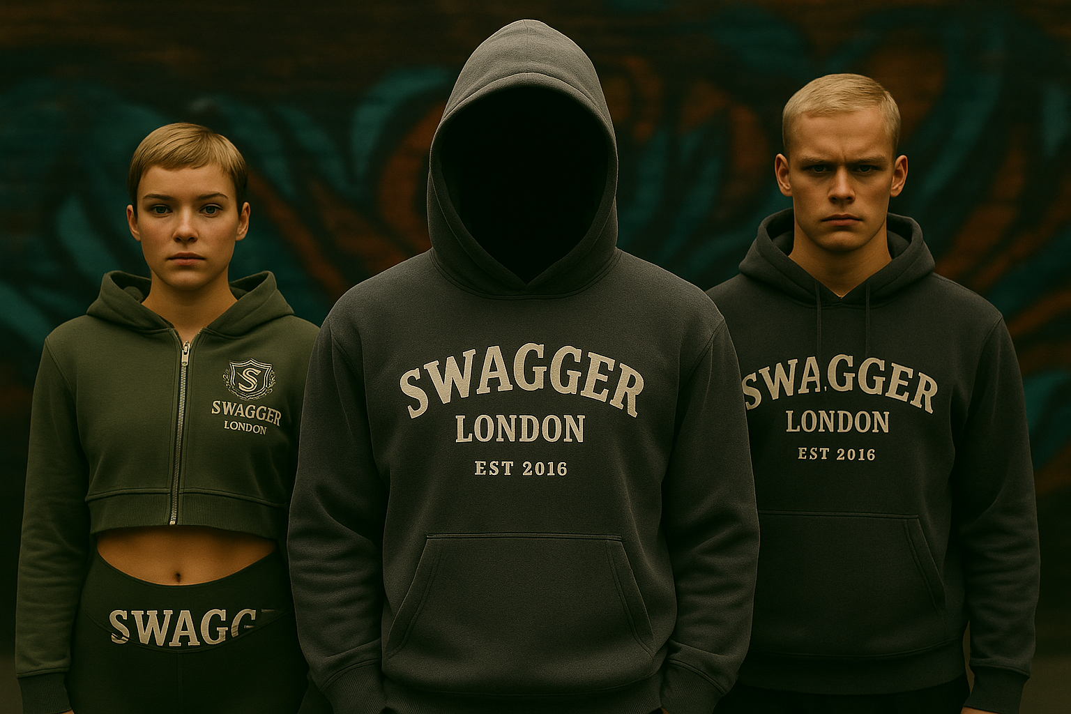 Swagger London Cropped Zip Hoodie – Washed Black